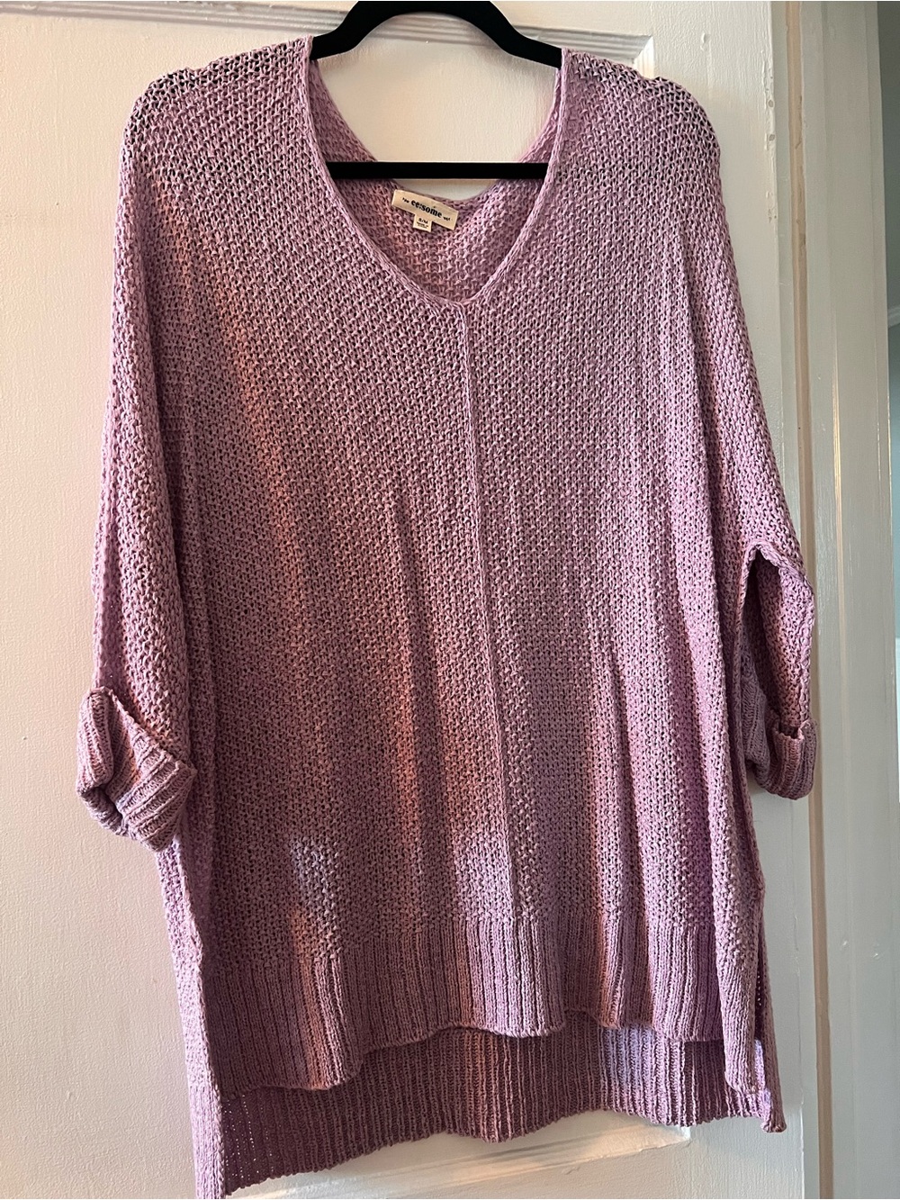 eesome Light Mauve V-Neck Open-Knit Sweater